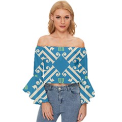 Abstract Pattern Geometric Backgrounds   Off Shoulder Flutter Bell Sleeve Top by Eskimos