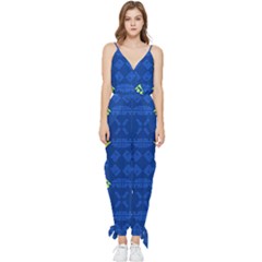 Abstract Pattern Geometric Backgrounds   Sleeveless Tie Ankle Chiffon Jumpsuit