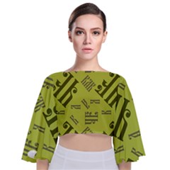 Abstract Pattern Geometric Backgrounds   Tie Back Butterfly Sleeve Chiffon Top by Eskimos