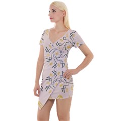 Abstract Pattern Geometric Backgrounds   Short Sleeve Asymmetric Mini Dress by Eskimos