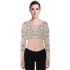 Abstract Pattern Geometric Backgrounds   Velvet Long Sleeve Crop Top by Eskimos