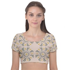 Abstract Pattern Geometric Backgrounds   Velvet Short Sleeve Crop Top  by Eskimos