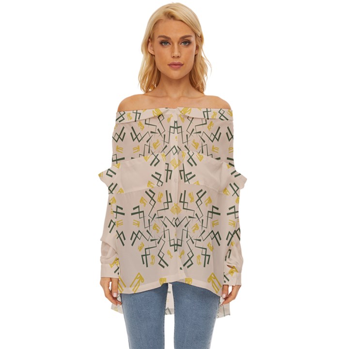 Abstract pattern geometric backgrounds   Off Shoulder Chiffon Pocket Shirt