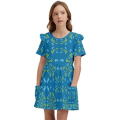 Abstract Pattern Geometric Backgrounds   Kids  Frilly Sleeves Pocket Dress