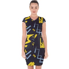 Abstract Pattern Geometric Backgrounds   Capsleeve Drawstring Dress 