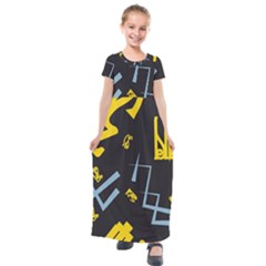 Abstract Pattern Geometric Backgrounds   Kids  Short Sleeve Maxi Dress