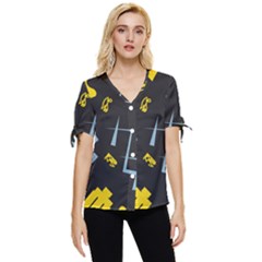 Abstract Pattern Geometric Backgrounds   Bow Sleeve Button Up Top