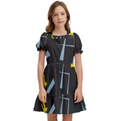 Abstract Pattern Geometric Backgrounds   Kids  Puff Sleeved Dress