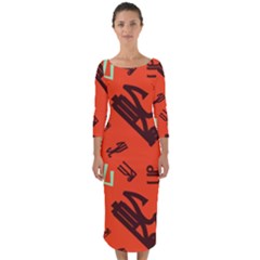 Abstract Pattern Geometric Backgrounds   Quarter Sleeve Midi Bodycon Dress by Eskimos