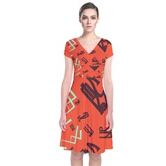 Abstract Pattern Geometric Backgrounds   Short Sleeve Front Wrap Dress by Eskimos