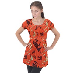 Abstract Pattern Geometric Backgrounds   Puff Sleeve Tunic Top by Eskimos