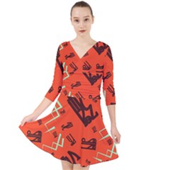 Abstract Pattern Geometric Backgrounds   Quarter Sleeve Front Wrap Dress by Eskimos