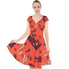 Abstract Pattern Geometric Backgrounds   Cap Sleeve Front Wrap Midi Dress by Eskimos