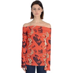 Abstract Pattern Geometric Backgrounds   Off Shoulder Long Sleeve Top by Eskimos