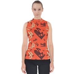 Abstract Pattern Geometric Backgrounds   Mock Neck Shell Top by Eskimos