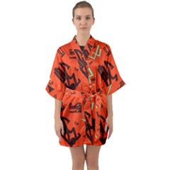 Abstract Pattern Geometric Backgrounds   Half Sleeve Satin Kimono  by Eskimos