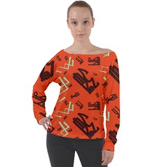 Abstract Pattern Geometric Backgrounds   Off Shoulder Long Sleeve Velour Top by Eskimos