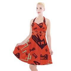 Abstract Pattern Geometric Backgrounds   Halter Party Swing Dress  by Eskimos