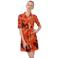 Abstract Pattern Geometric Backgrounds   Belted Shirt Dress by Eskimos