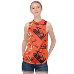 Abstract Pattern Geometric Backgrounds   High Neck Satin Top by Eskimos