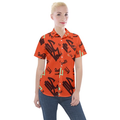 Abstract Pattern Geometric Backgrounds   Women s Short Sleeve Pocket Shirt by Eskimos