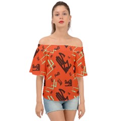 Abstract Pattern Geometric Backgrounds   Off Shoulder Short Sleeve Top by Eskimos