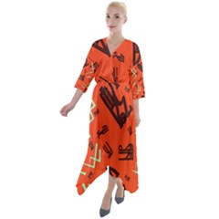 Abstract Pattern Geometric Backgrounds   Quarter Sleeve Wrap Front Maxi Dress by Eskimos