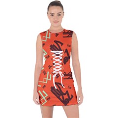 Abstract Pattern Geometric Backgrounds   Lace Up Front Bodycon Dress by Eskimos