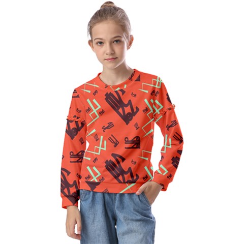 Abstract Pattern Geometric Backgrounds   Kids  Long Sleeve Tee With Frill  by Eskimos