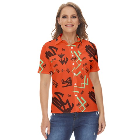 Abstract Pattern Geometric Backgrounds   Women s Short Sleeve Double Pocket Shirt by Eskimos