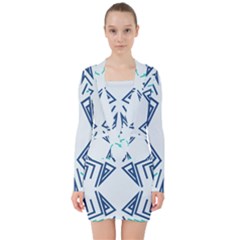 Abstract Pattern Geometric Backgrounds   V-neck Bodycon Long Sleeve Dress by Eskimos