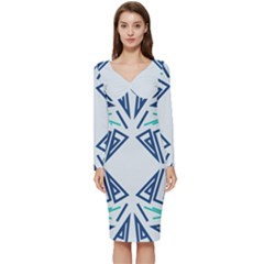 Abstract Pattern Geometric Backgrounds   Long Sleeve V-neck Bodycon Dress  by Eskimos