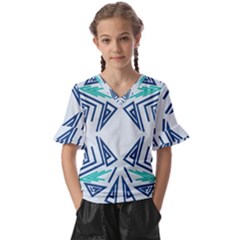 Abstract Pattern Geometric Backgrounds   Kids  V-neck Horn Sleeve Blouse by Eskimos