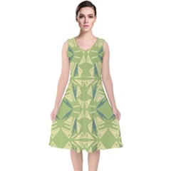 Abstract Pattern Geometric Backgrounds   V-neck Midi Sleeveless Dress  by Eskimos