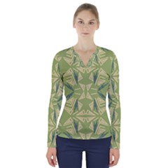 Abstract Pattern Geometric Backgrounds   V-neck Long Sleeve Top by Eskimos