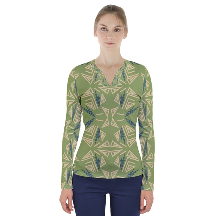 Abstract pattern geometric backgrounds   V-Neck Long Sleeve Top