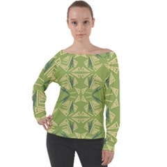 Abstract Pattern Geometric Backgrounds   Off Shoulder Long Sleeve Velour Top by Eskimos