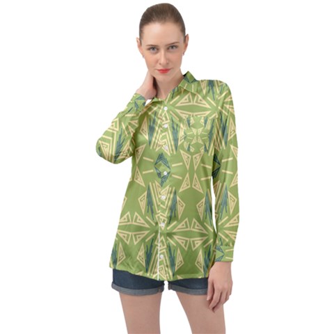 Abstract Pattern Geometric Backgrounds   Long Sleeve Satin Shirt by Eskimos