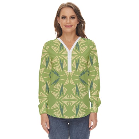 Abstract Pattern Geometric Backgrounds   Zip Up Long Sleeve Blouse by Eskimos