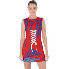 Abstract Pattern Geometric Backgrounds   Lace Up Front Bodycon Dress