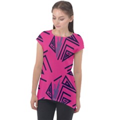 Abstract Pattern Geometric Backgrounds   Cap Sleeve High Low Top by Eskimos