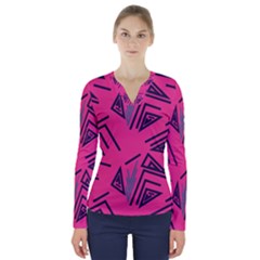 Abstract Pattern Geometric Backgrounds   V-neck Long Sleeve Top by Eskimos