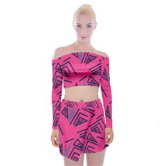 Abstract Pattern Geometric Backgrounds   Off Shoulder Top With Mini Skirt Set by Eskimos