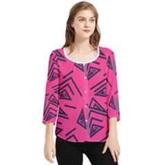 Abstract Pattern Geometric Backgrounds   Chiffon Quarter Sleeve Blouse by Eskimos