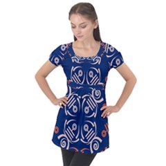 Abstract Pattern Geometric Backgrounds   Puff Sleeve Tunic Top by Eskimos