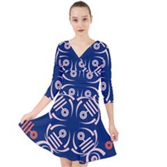 Abstract Pattern Geometric Backgrounds   Quarter Sleeve Front Wrap Dress by Eskimos