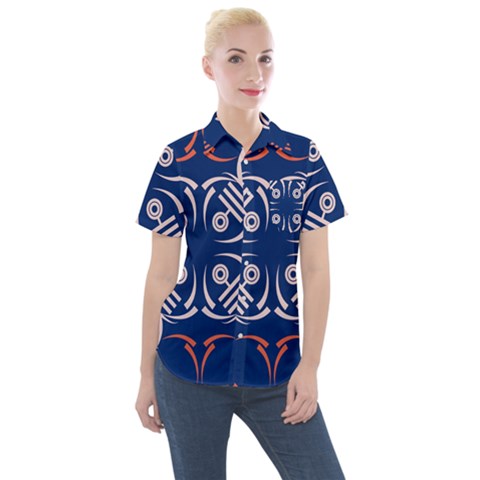 Abstract Pattern Geometric Backgrounds   Women s Short Sleeve Pocket Shirt by Eskimos