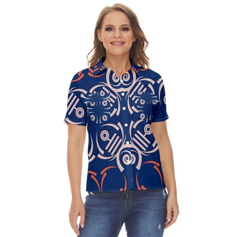 Abstract Pattern Geometric Backgrounds   Women s Short Sleeve Double Pocket Shirt by Eskimos