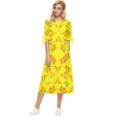 Abstract Pattern Geometric Backgrounds   Bow Sleeve Chiffon Midi Dress