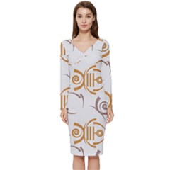 Abstract Pattern Geometric Backgrounds   Long Sleeve V-neck Bodycon Dress  by Eskimos